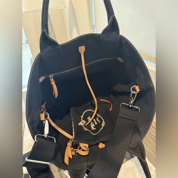 PRADA Canapa Tote bag Beach Bag - Black Canvas with strap and pouch LARGE. - Picture 9 of 10